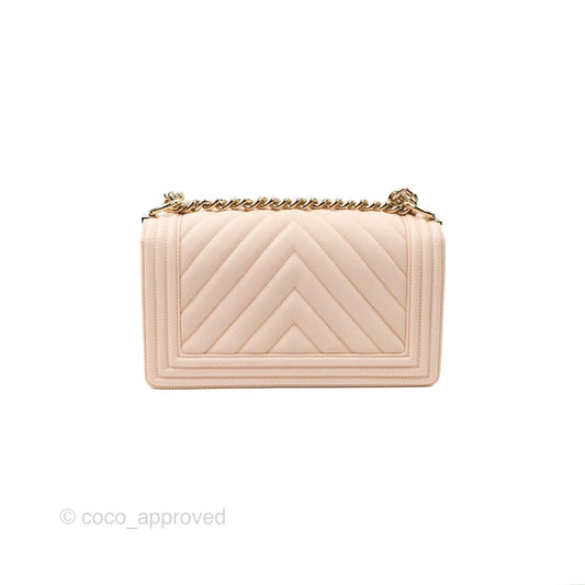 Chanel Chevron Medium Boy Light Pink Caviar Gold Hardware