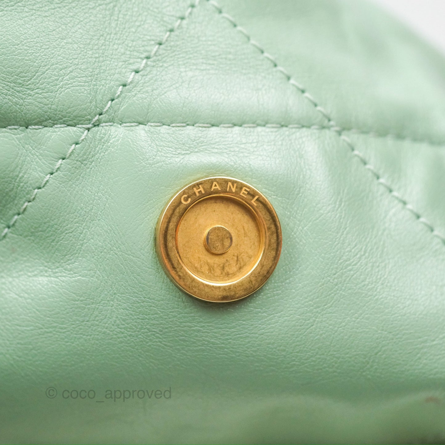 Chanel 22 Small Mint Green Shiny Aged Calfskin Aged Gold Hardware