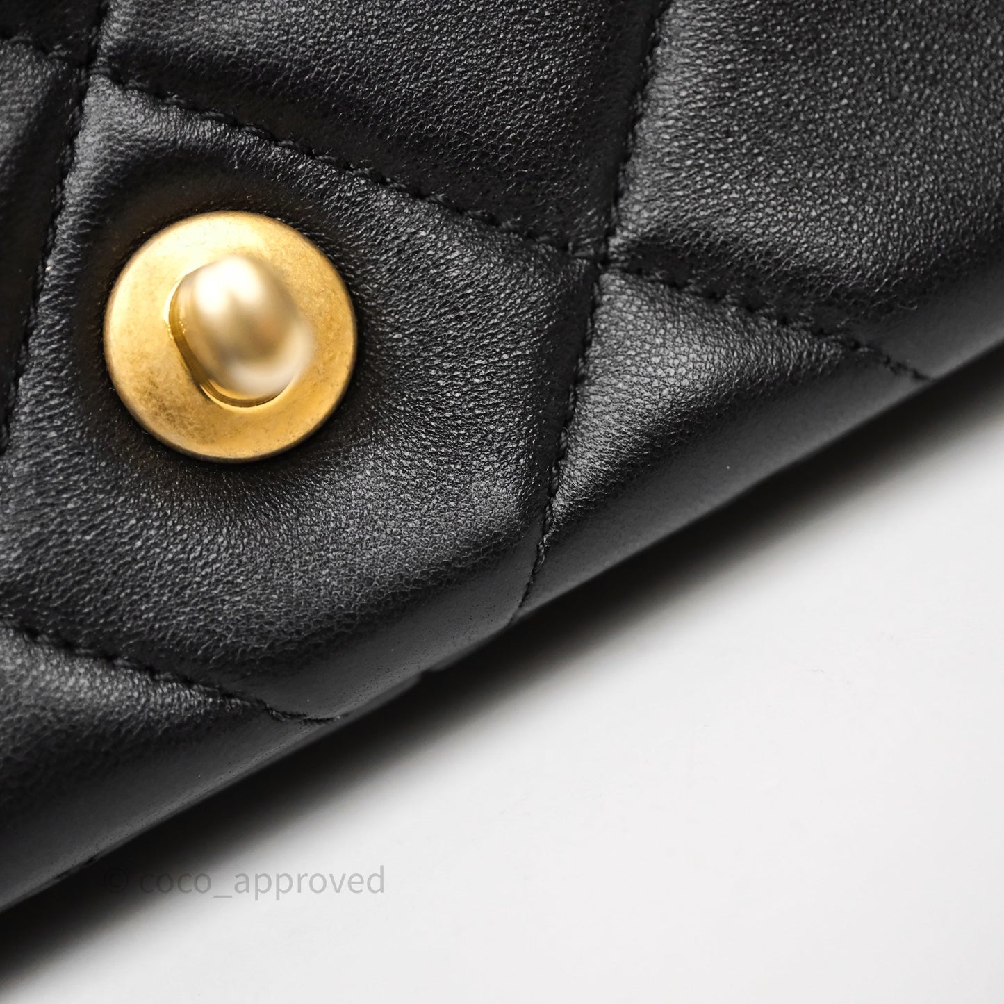 Chanel Quilted Flap Bag with Pearl Chain Black Calfskin Aged Gold Hardware