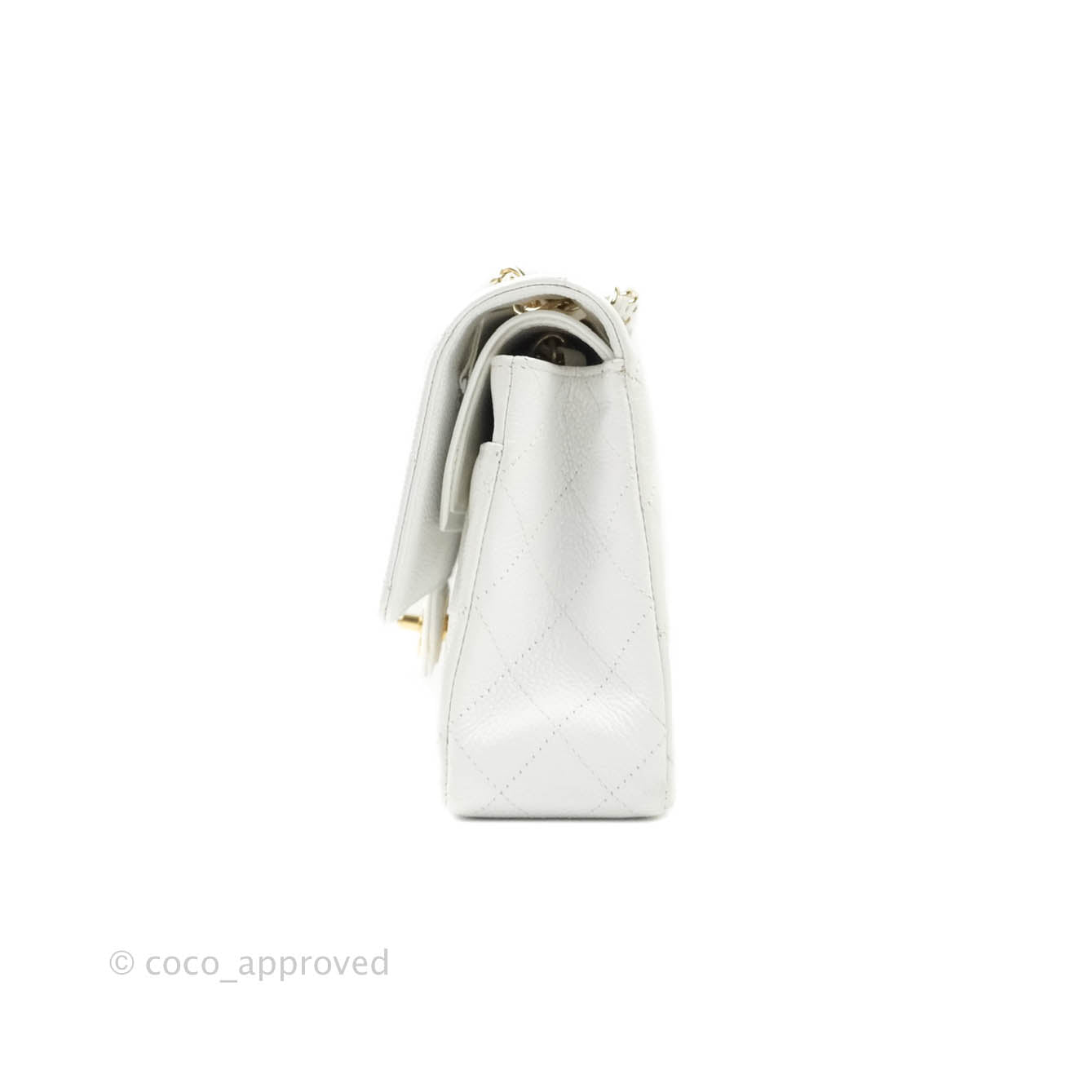 Chanel M/L Medium Double Flap Bag White Caviar Gold Hardware