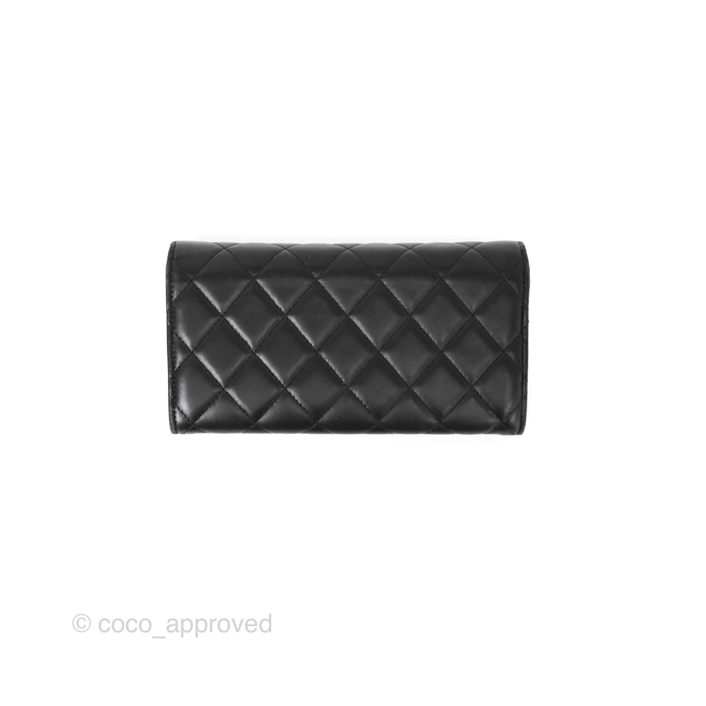 Chanel Classic Quilted Long Wallet Black Lambskin Silver Hardware