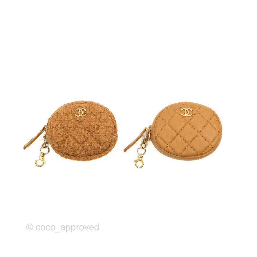 Chanel Flap Waist Bag with Leather & Tweed Coin Purses Dark Beige Calfskin