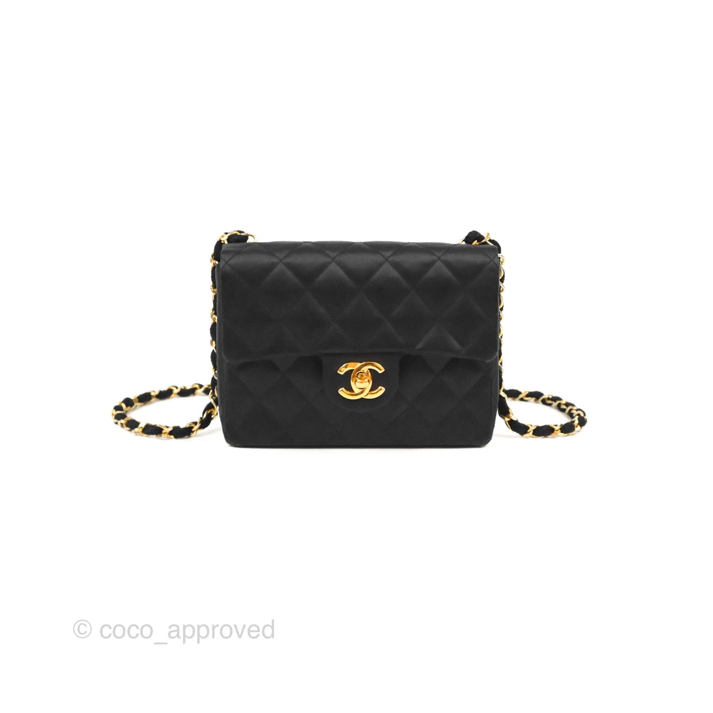 Chanel Mini Square Black Satin Gold Hardware