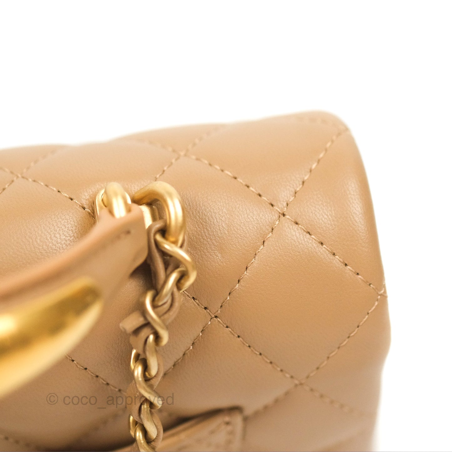 Chanel Top Handle Mini Rectangular Flap Bag Beige Lambskin Aged Gold Hardware