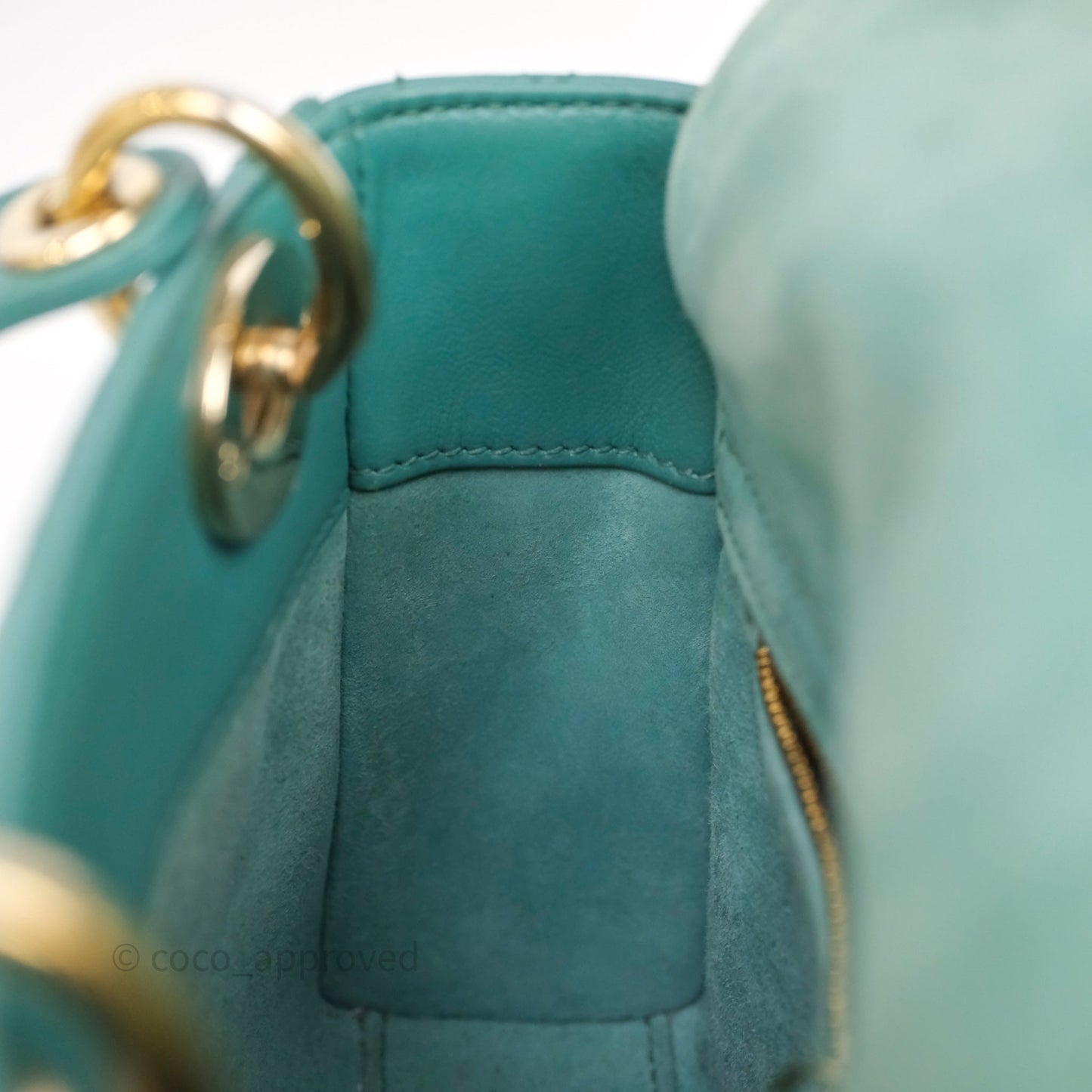 Christian Dior Mini Lady Dior Cannage Green Lambskin Gold Hardware
