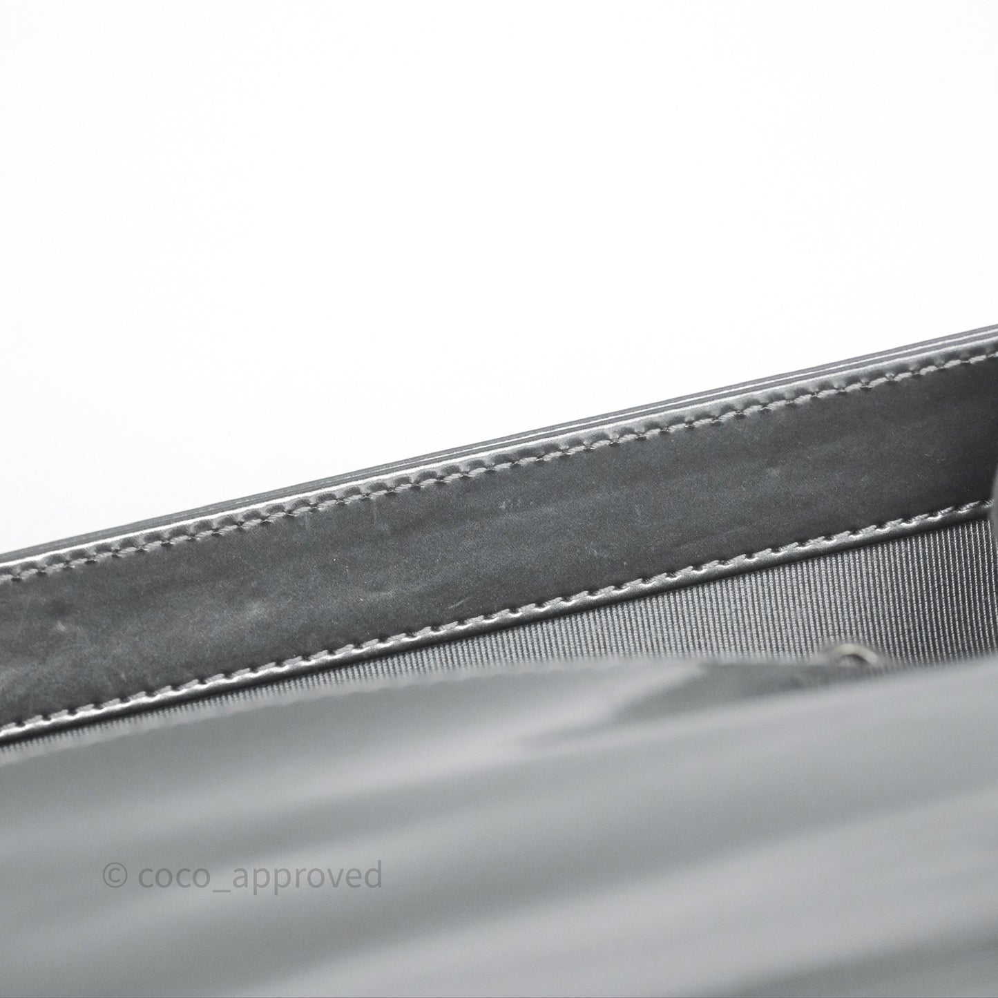 Chanel Medium Boy Metallic Dark Grey Iridescent Glazed Calfskin Ruthenium Hardware
