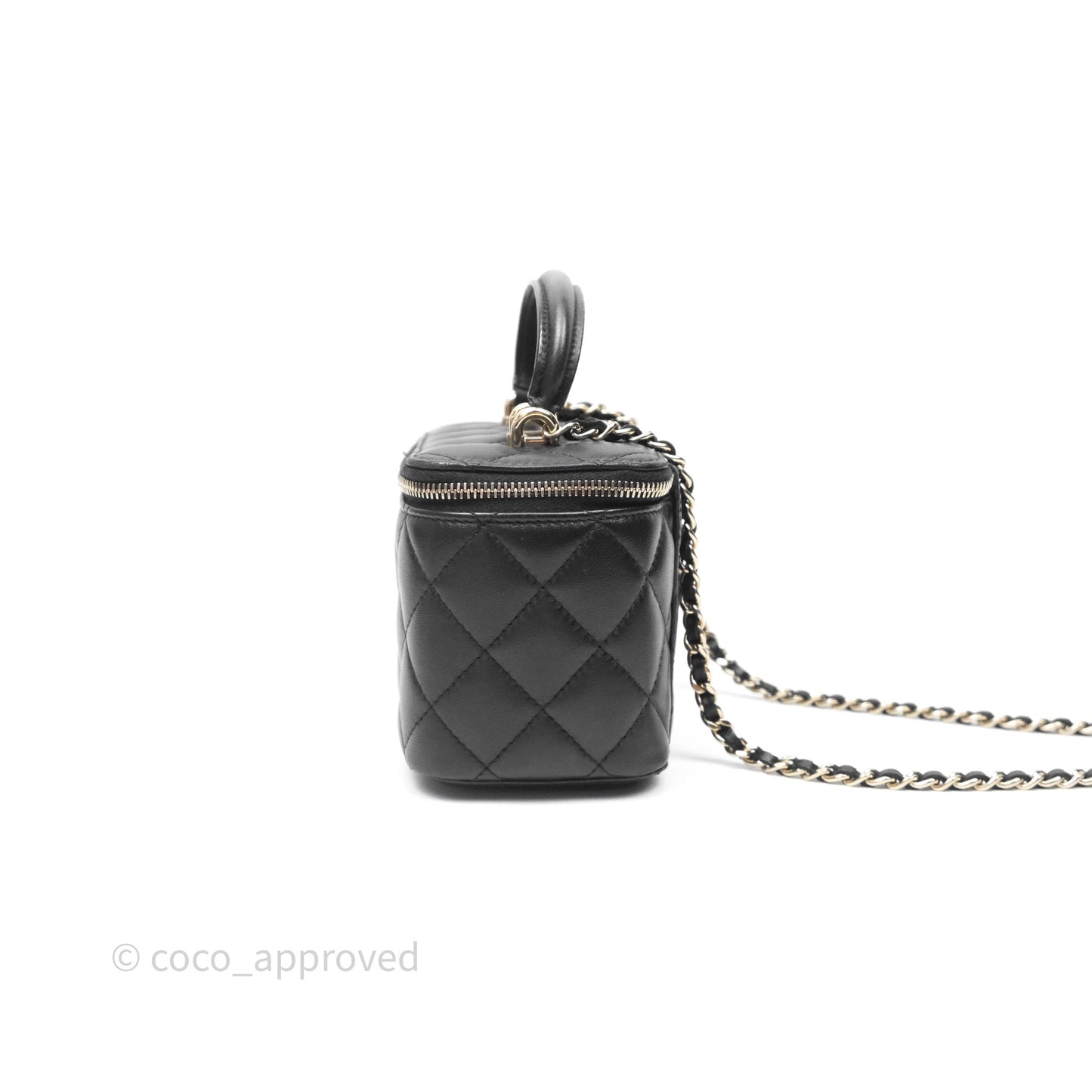 Chanel Vanity Rectangular Top Handle Black Lambskin Gold Hardware
