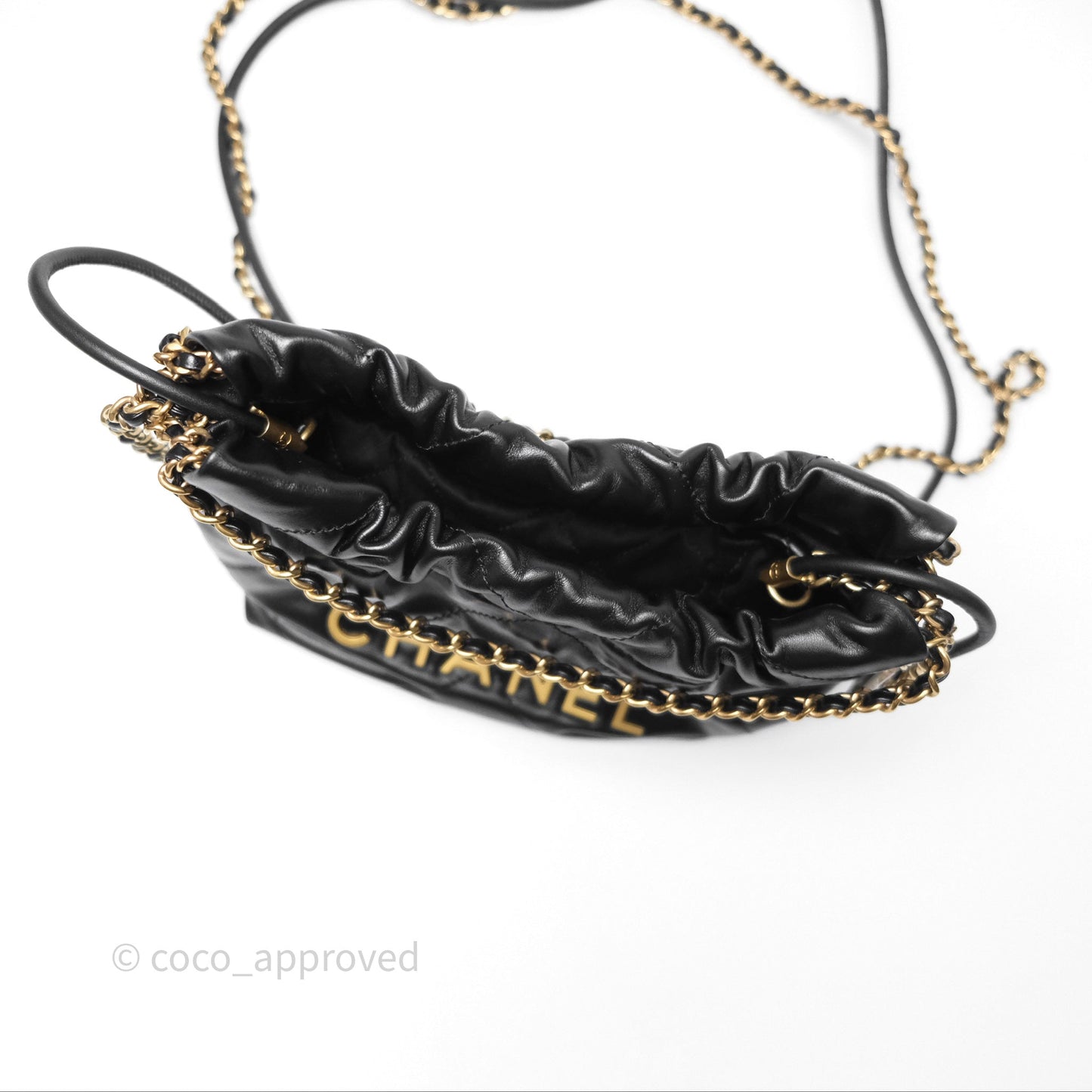 Chanel 22 Mini Bag Black Crumpled Calfskin Aged Gold Hardware