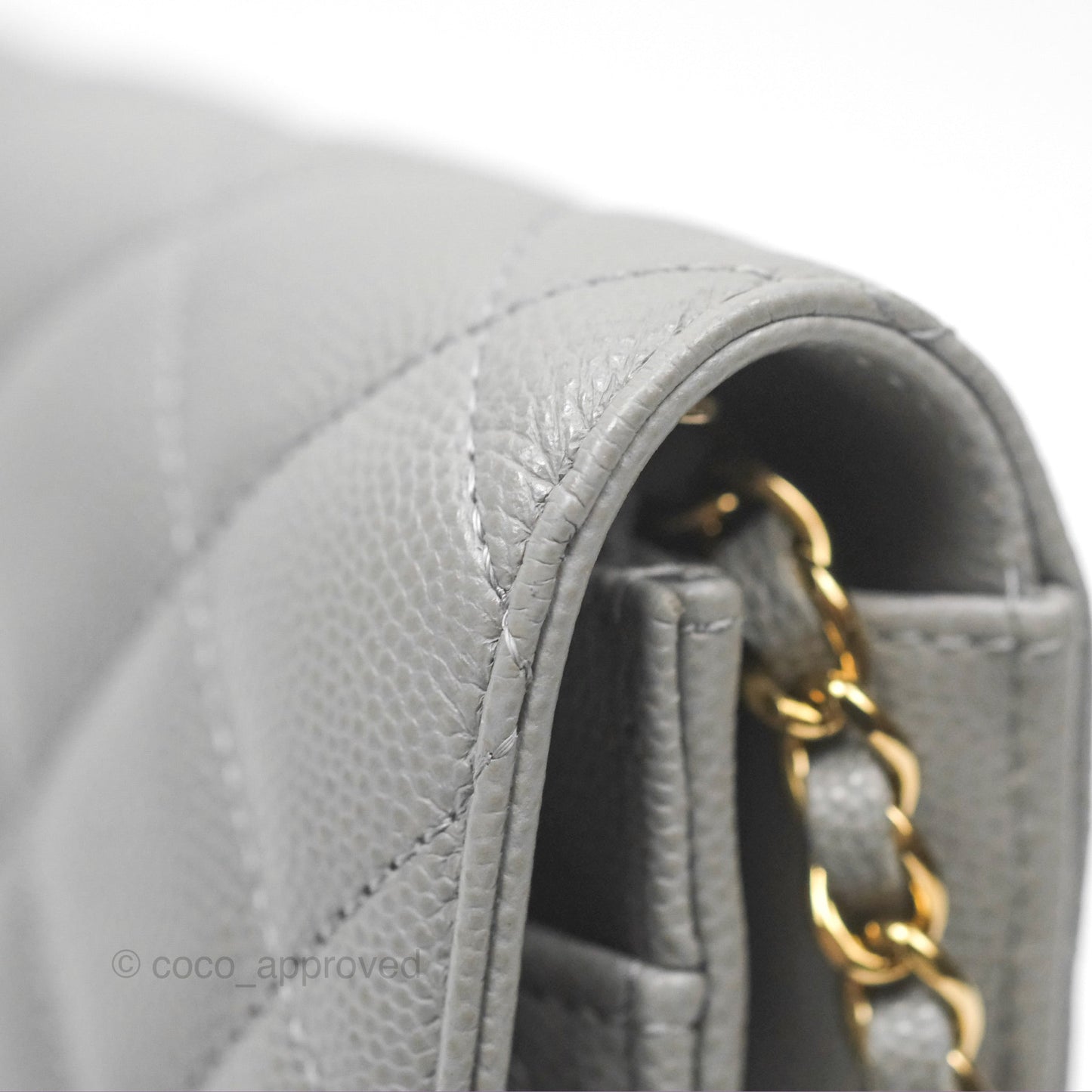 Chanel Classic Quilted Wallet On Chain WOC Grey Caviar Gold Hardware