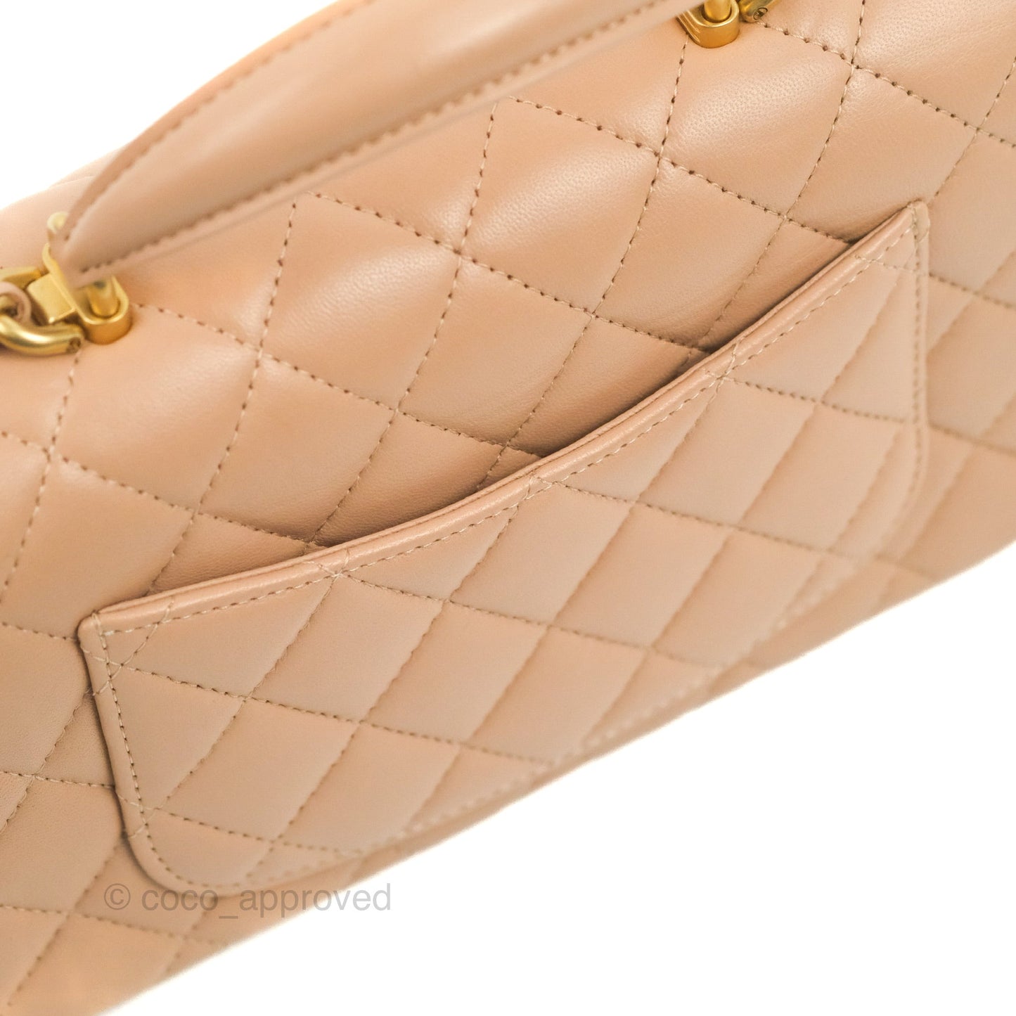 Chanel Top Handle Mini Rectangular Flap Bag Beige Lambskin Gold Hardware