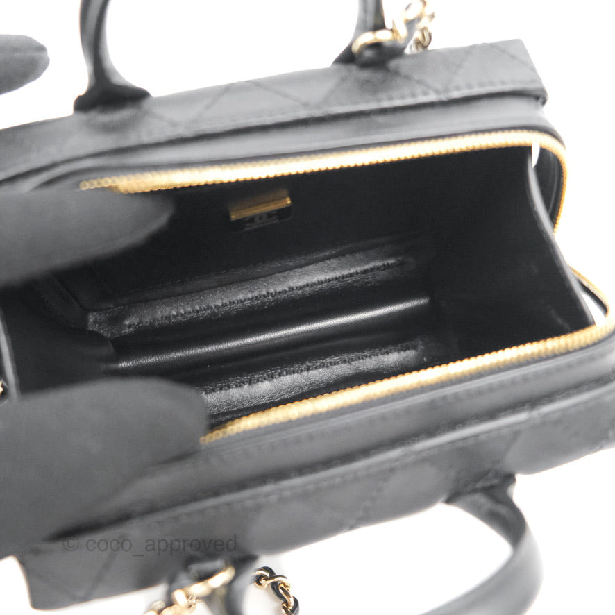 Chanel Quilted Vanity Case with Chain Black Calfskin Gold Hardware 22B