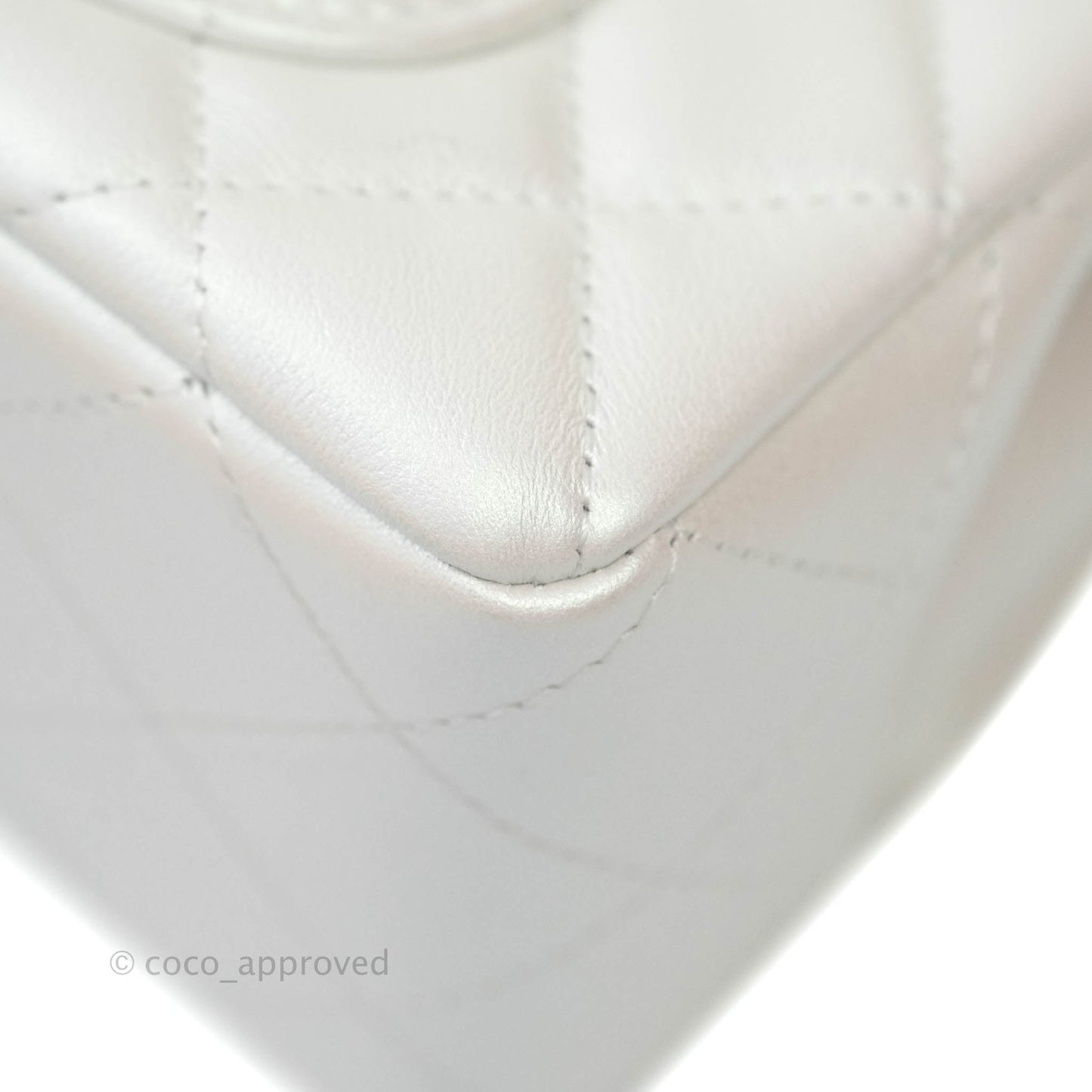 Chanel Quilted Mini Rectangular Iridescent White Lambskin Gold Hardware