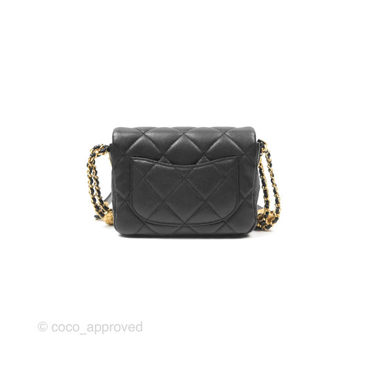Chanel Mini Flap with Coin Charm Black Caviar Aged Gold Hardware 22A