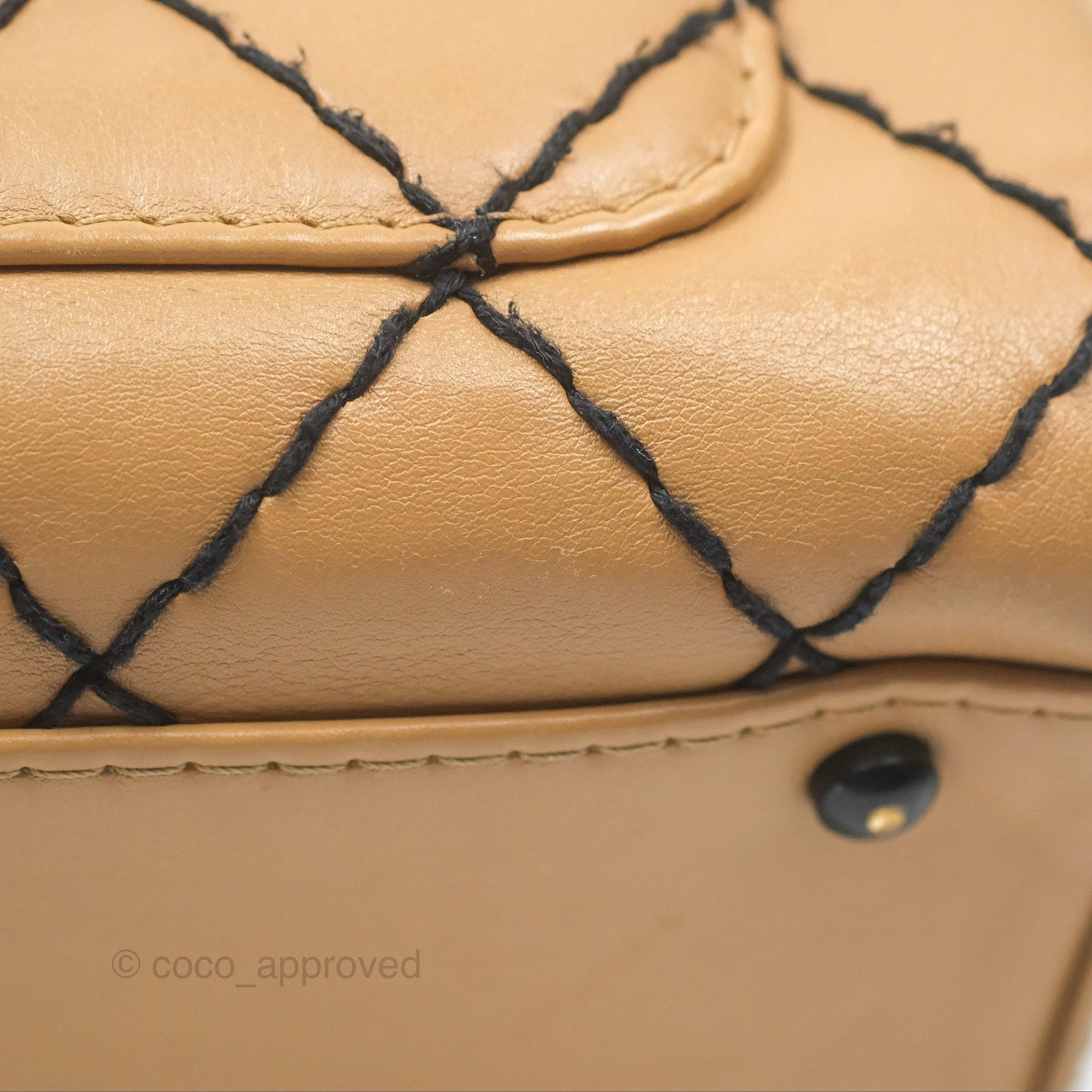 Chanel Contrast Stitch Surpique Bowler Bag Beige Calfskin Matte Black Hardware