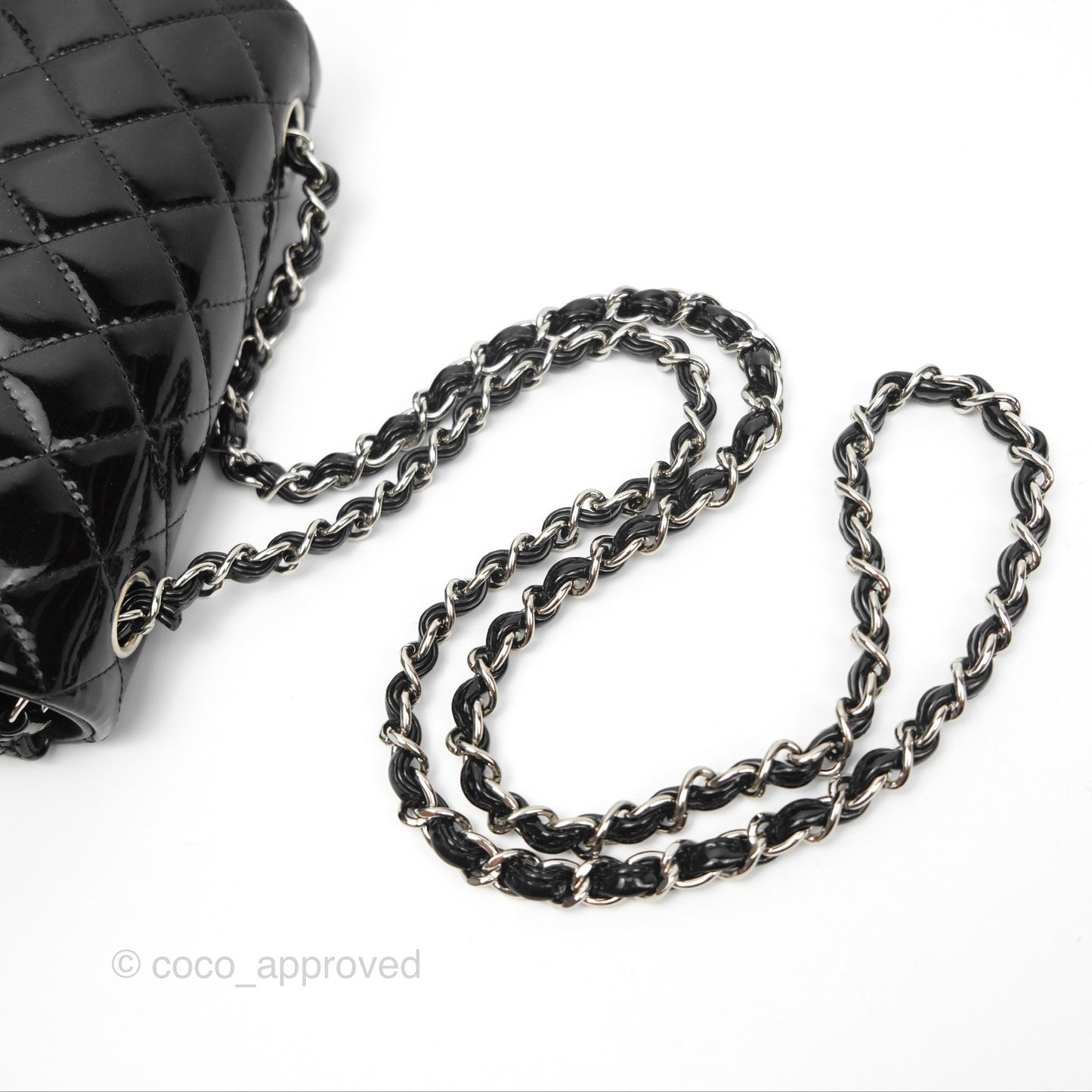 Chanel Quilted Mini Rectangular Flap Black Patent Silver Hardware