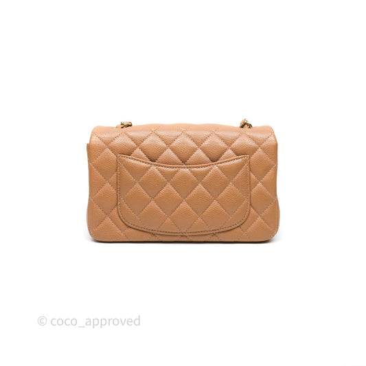 Chanel Mini Rectangular Quilted Dark Beige Caviar Gold Hardware