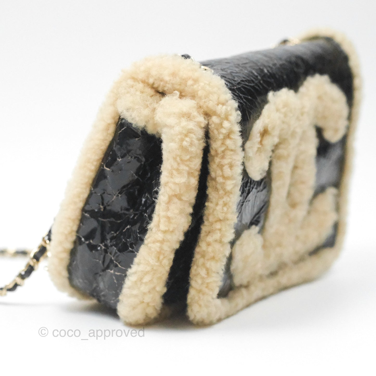 Chanel Mania CC Shearling Flap Bag Black Crumpled Glazed Sheepskin