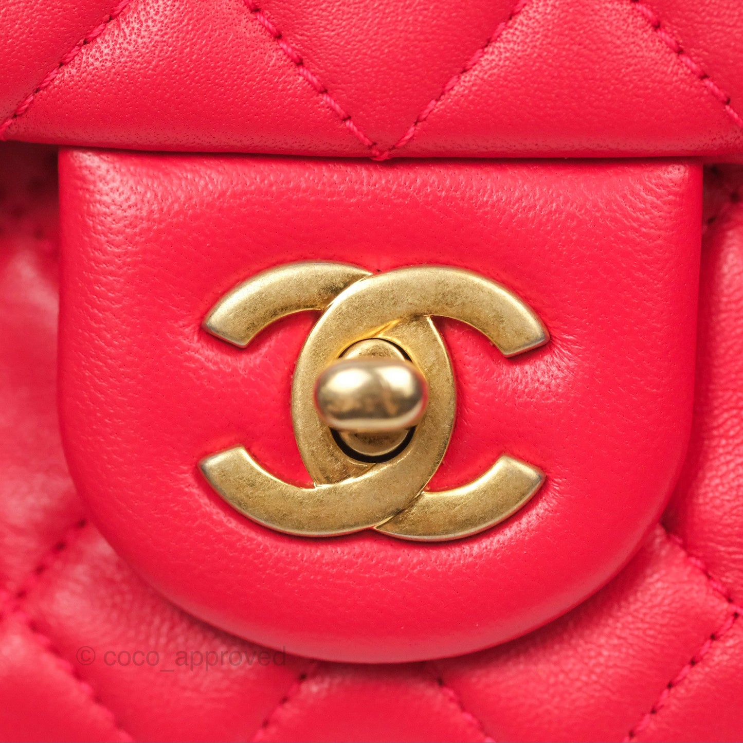 Chanel Mini Rectangular Pearl Crush Chilli Red Lambskin Aged Gold Hardware