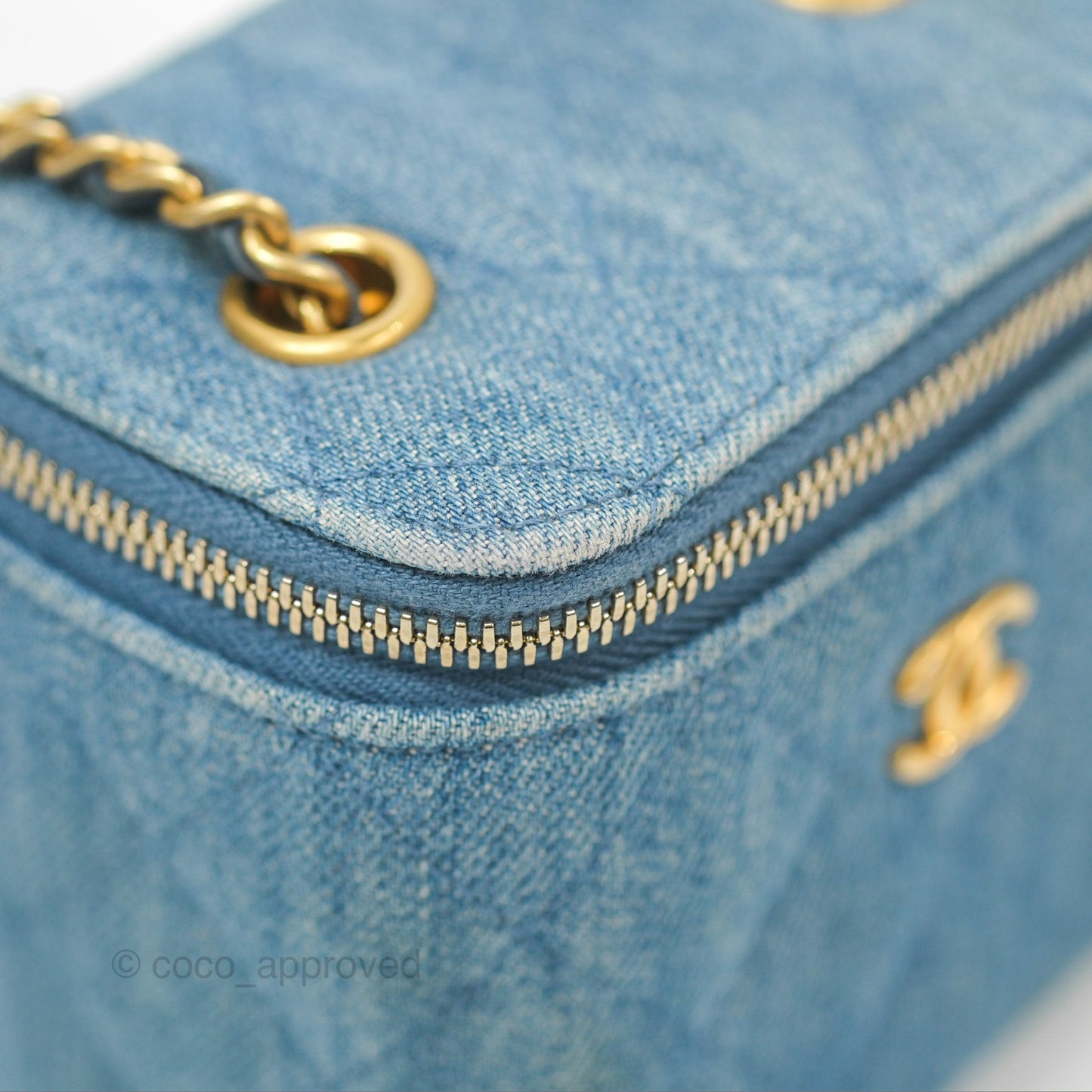 Chanel Mini Pearl Crush Vanity With Chain Denim Aged Gold Hardware