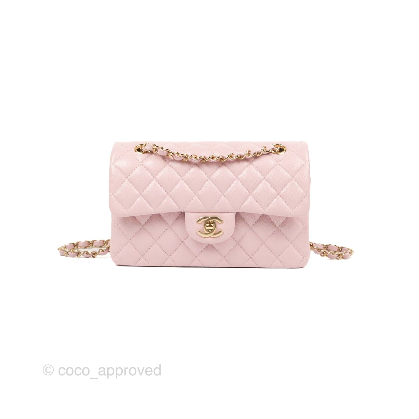 Chanel Small Classic Quilted Flap Pink Caviar Gold Hardware 21S
