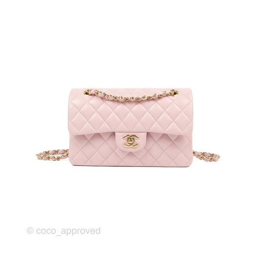 Chanel Small Classic Quilted Flap Pink Caviar Gold Hardware 21S