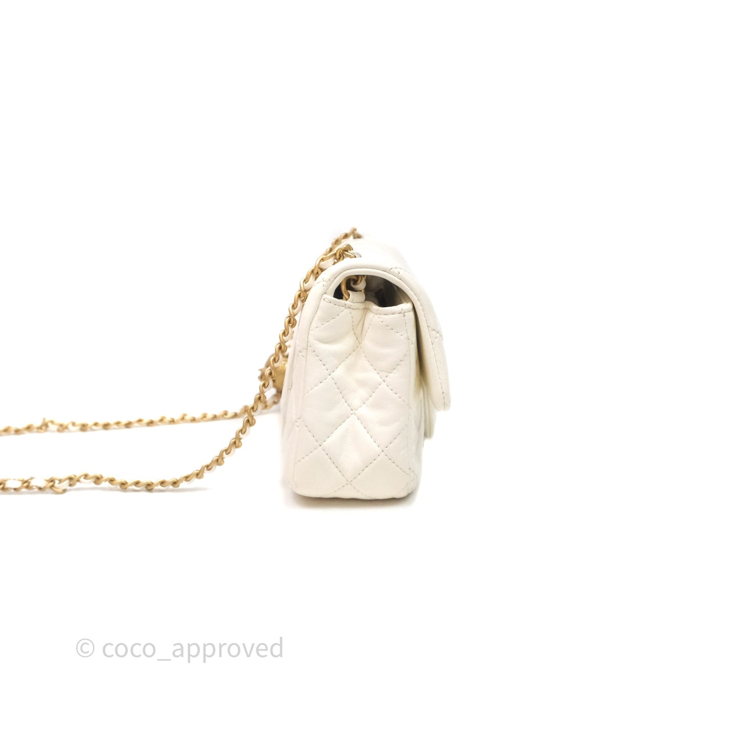 Chanel Mini Rectangular Pearl Crush White Lambskin Aged Gold Hardware