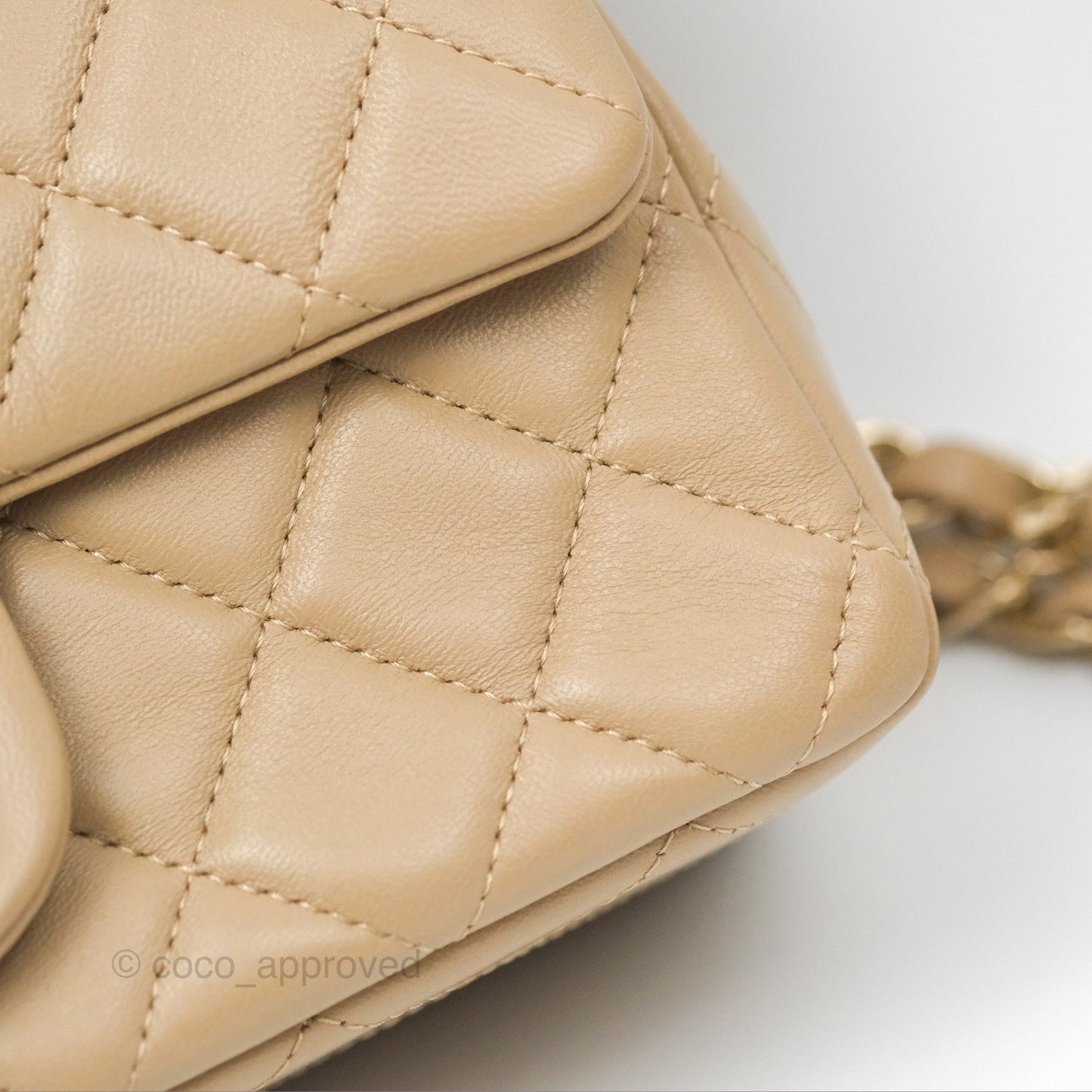 Chanel Mini Rectangular Quilted Beige Lambskin Gold Hardware