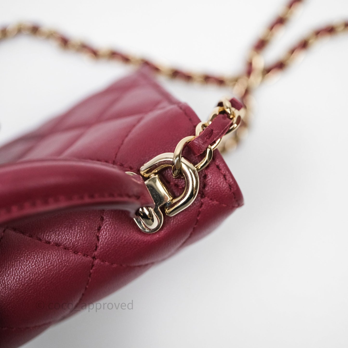 Chanel Mini Top Handle Flap Bag Red Lambskin Gold Hardware