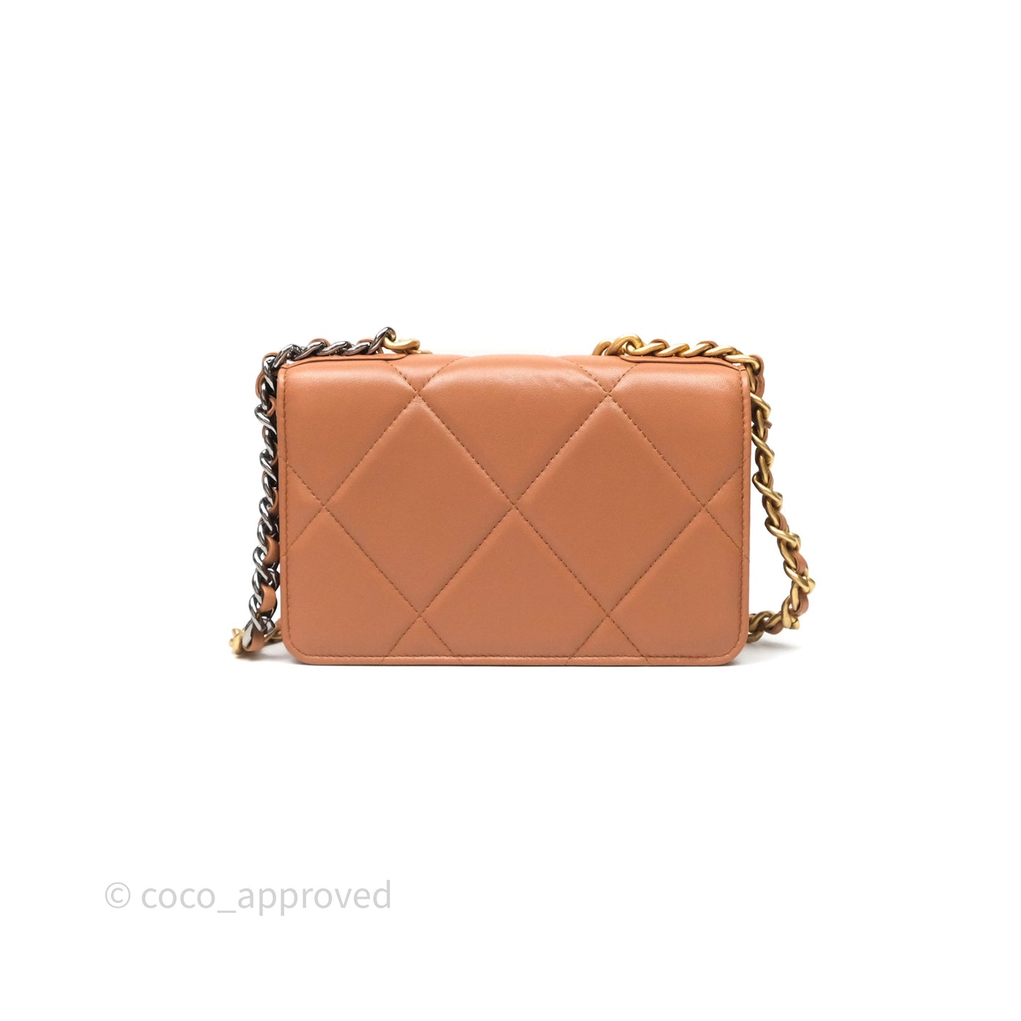Chanel 19 Wallet on Chain WOC Dark Beige Caramel Lambskin Mixed Hardware