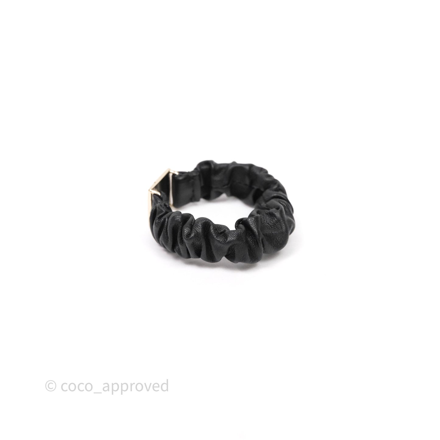 Chanel CC Black Leather Square Hair Accessory Gold Tone 21B