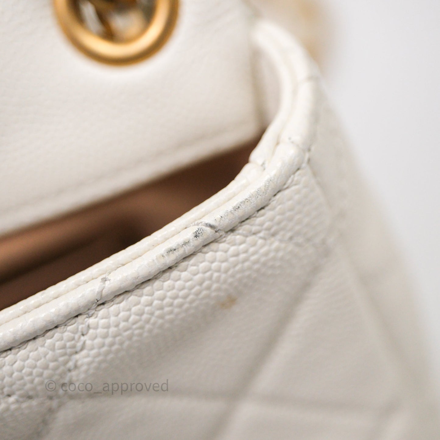Chanel Mini Flap White Caviar Bag Double Chain Gold Hardware