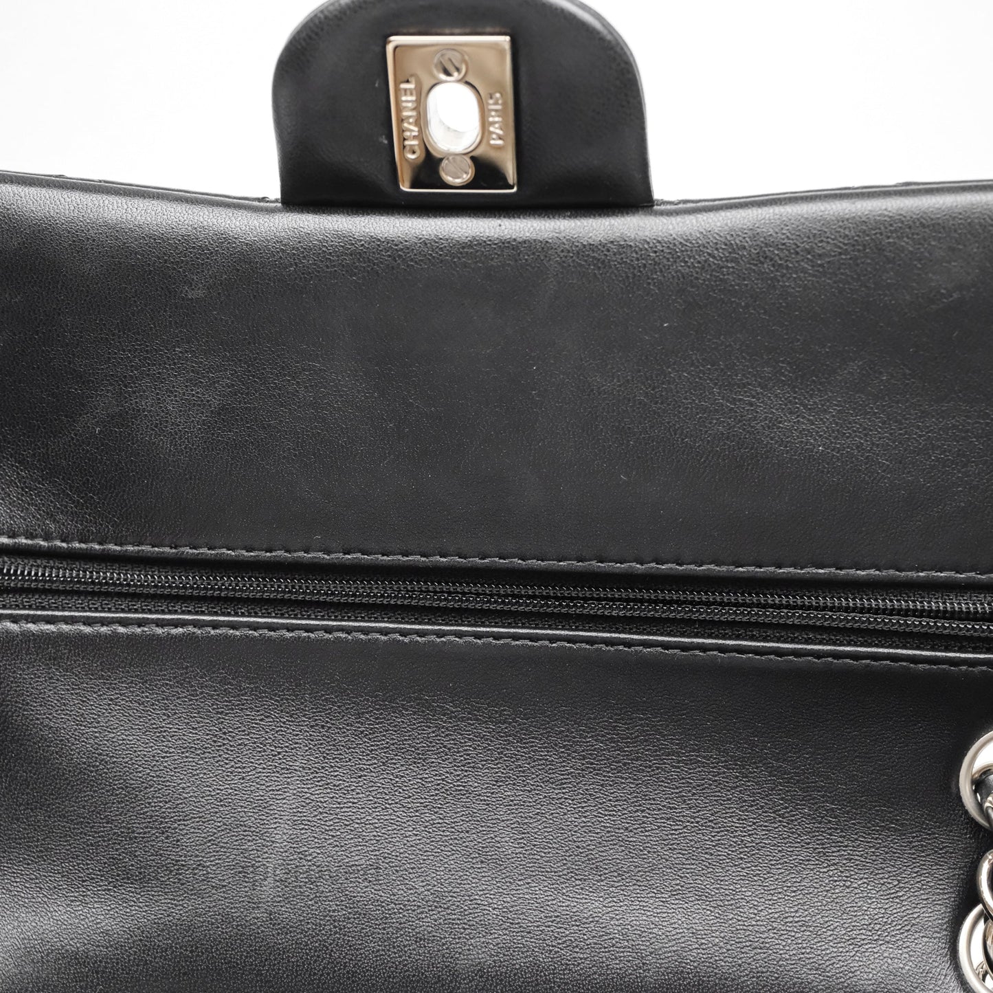 Chanel Classic M/L Medium Flap Quilted Black Lambskin Silver Hardware