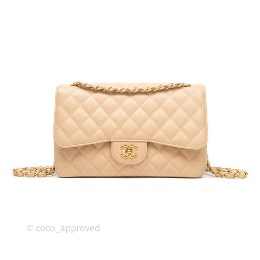 Chanel Jumbo Double Flap Beige Caviar Gold Hardware⁣⁣