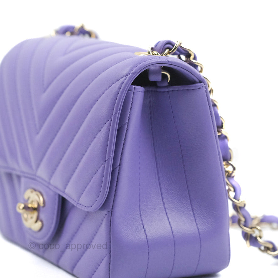 Chanel Mini Square Chevron Purple Lambskin Gold Hardware