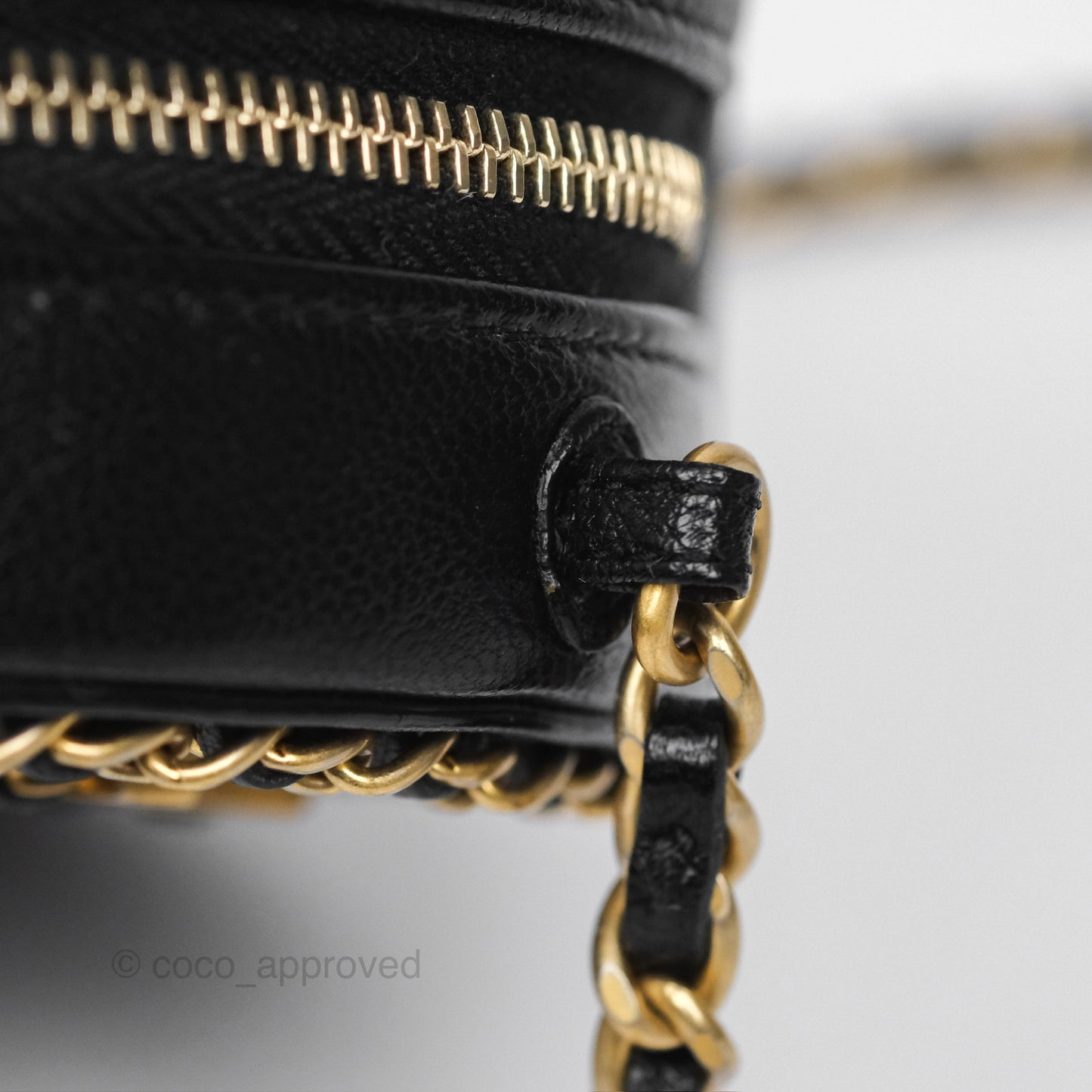 Chanel Chained Round Filigree Clutch With Chain Black Lambskin Gold Hardware