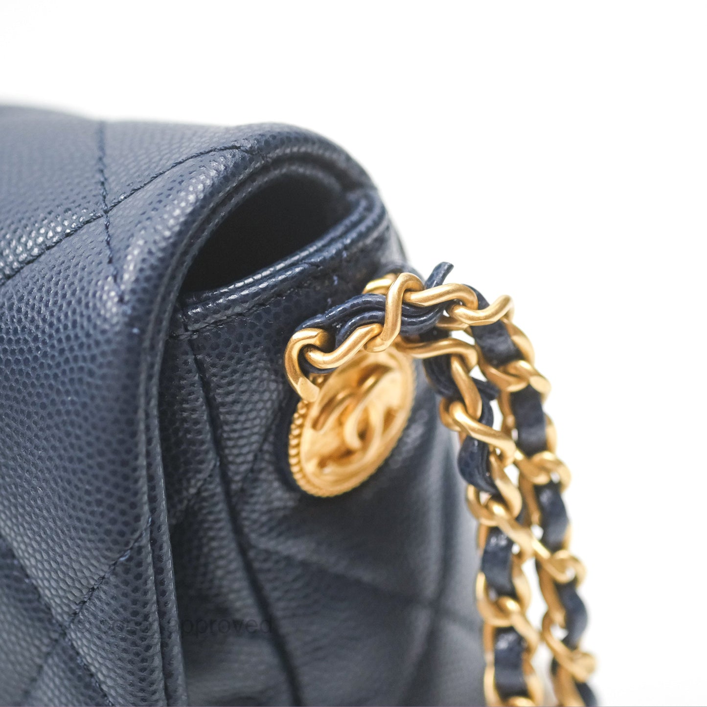 Chanel Mini Flap with Coin Charm Navy Caviar Aged Gold Hardware 22A