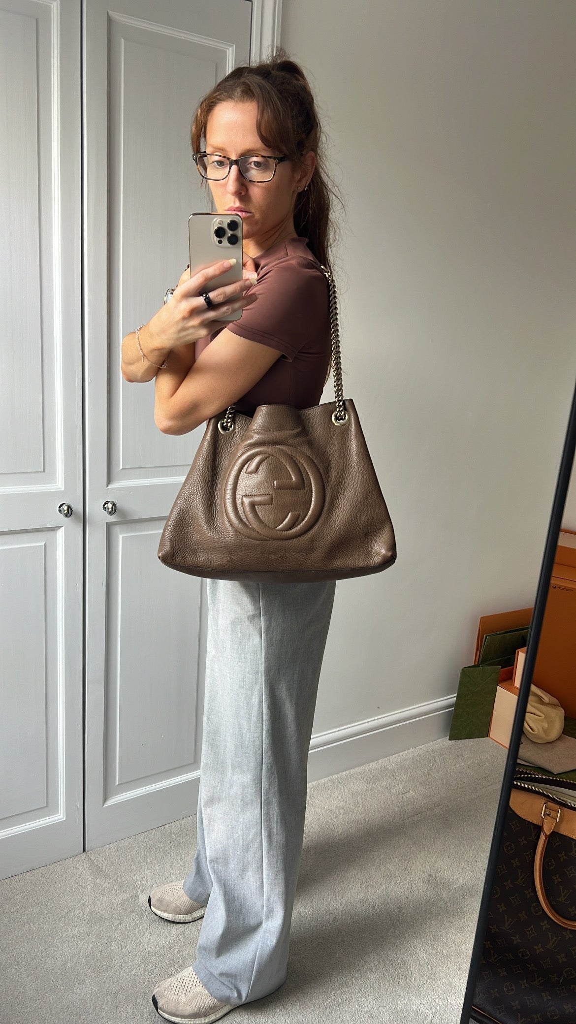 Luxury Gucci Trending 2025 Brown Soho Chain Tote