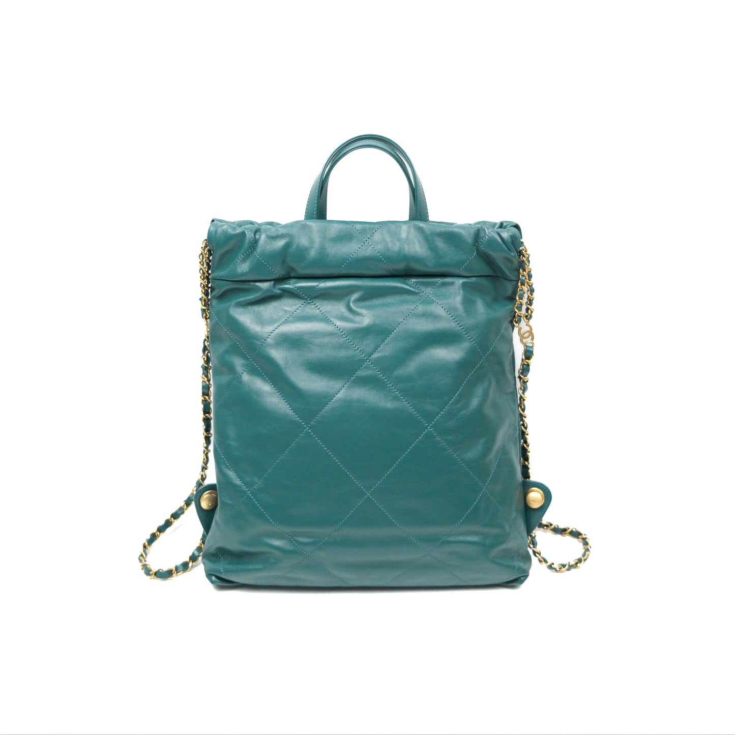 Chanel 22 Small Quilted Backpack Green Shiny Calfskin