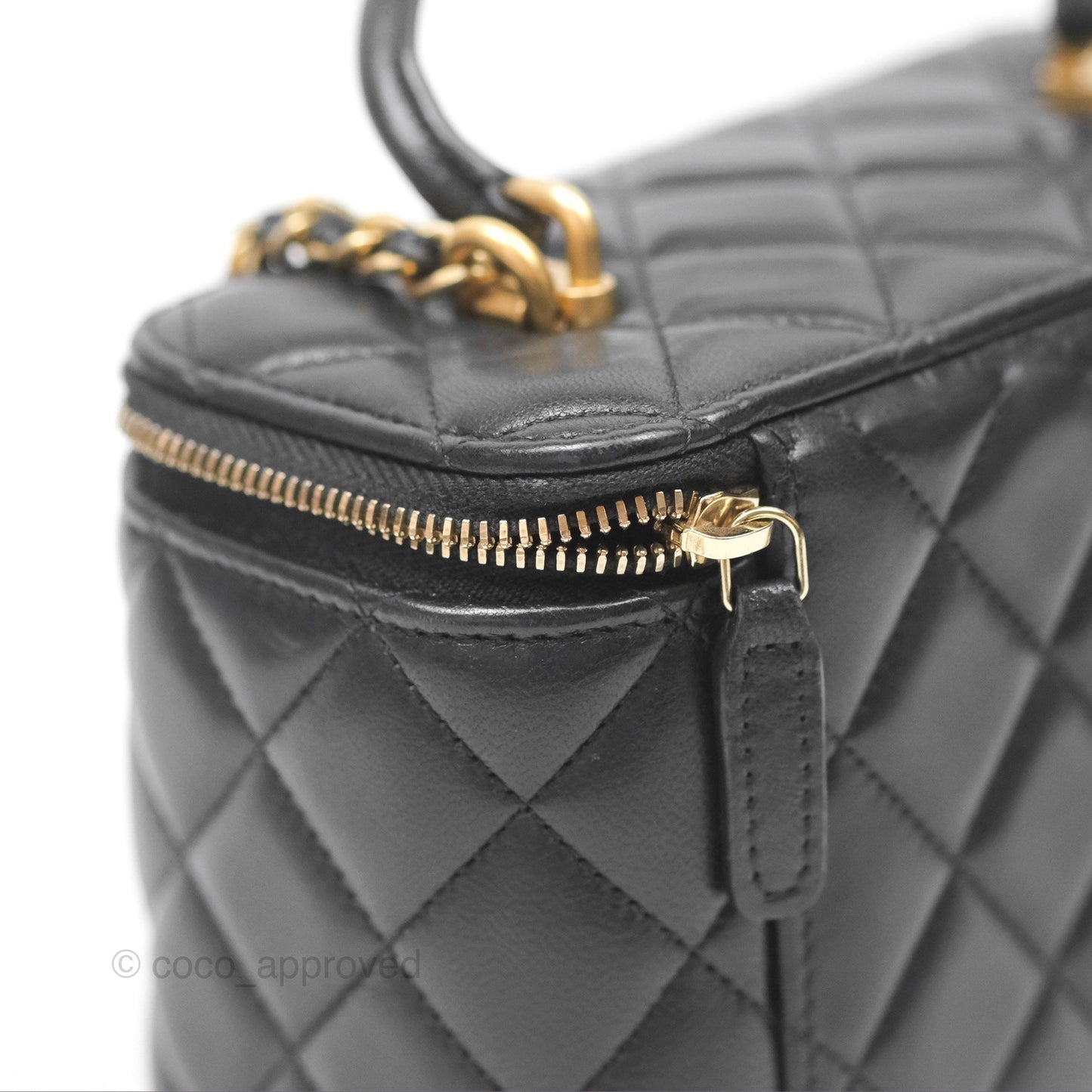 Chanel Vanity Rectangular Top Handle Black Lambskin Aged Gold Hardware