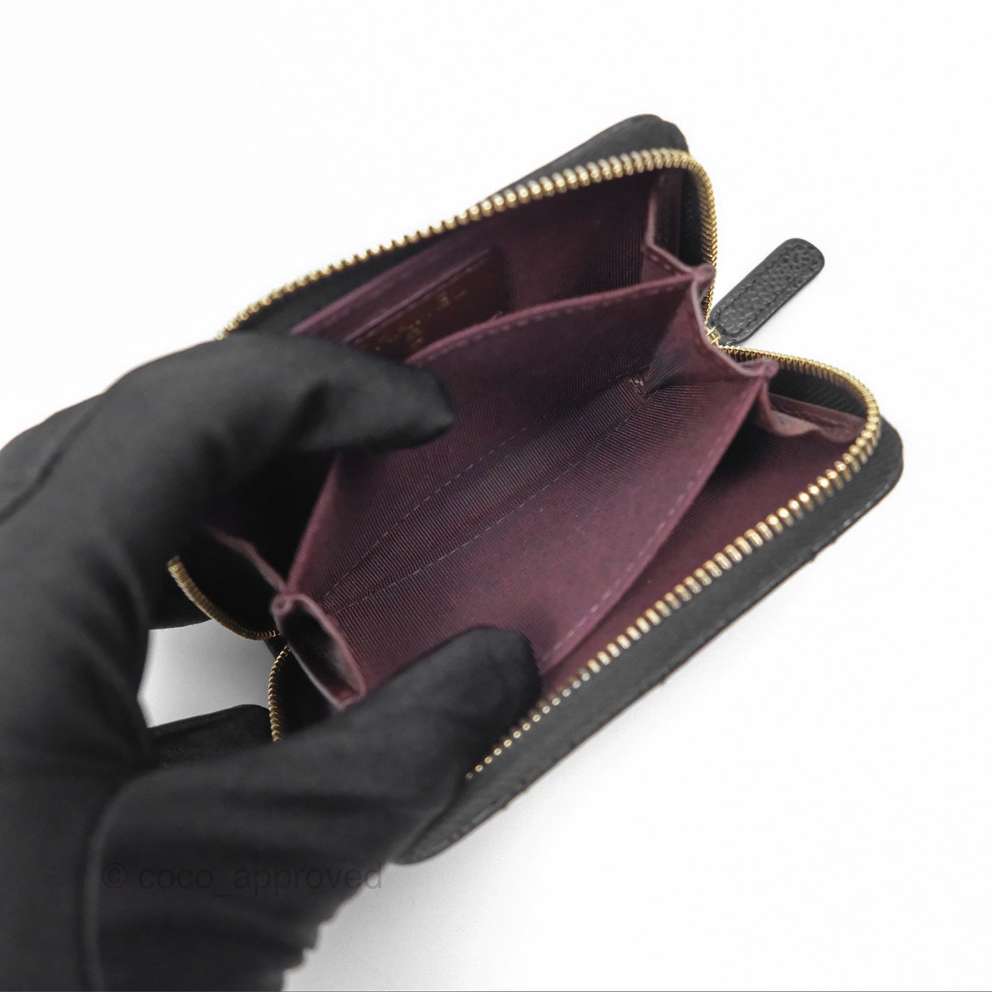 Chanel Classic Zipped Coin Purse Black Caviar Gold Hardware