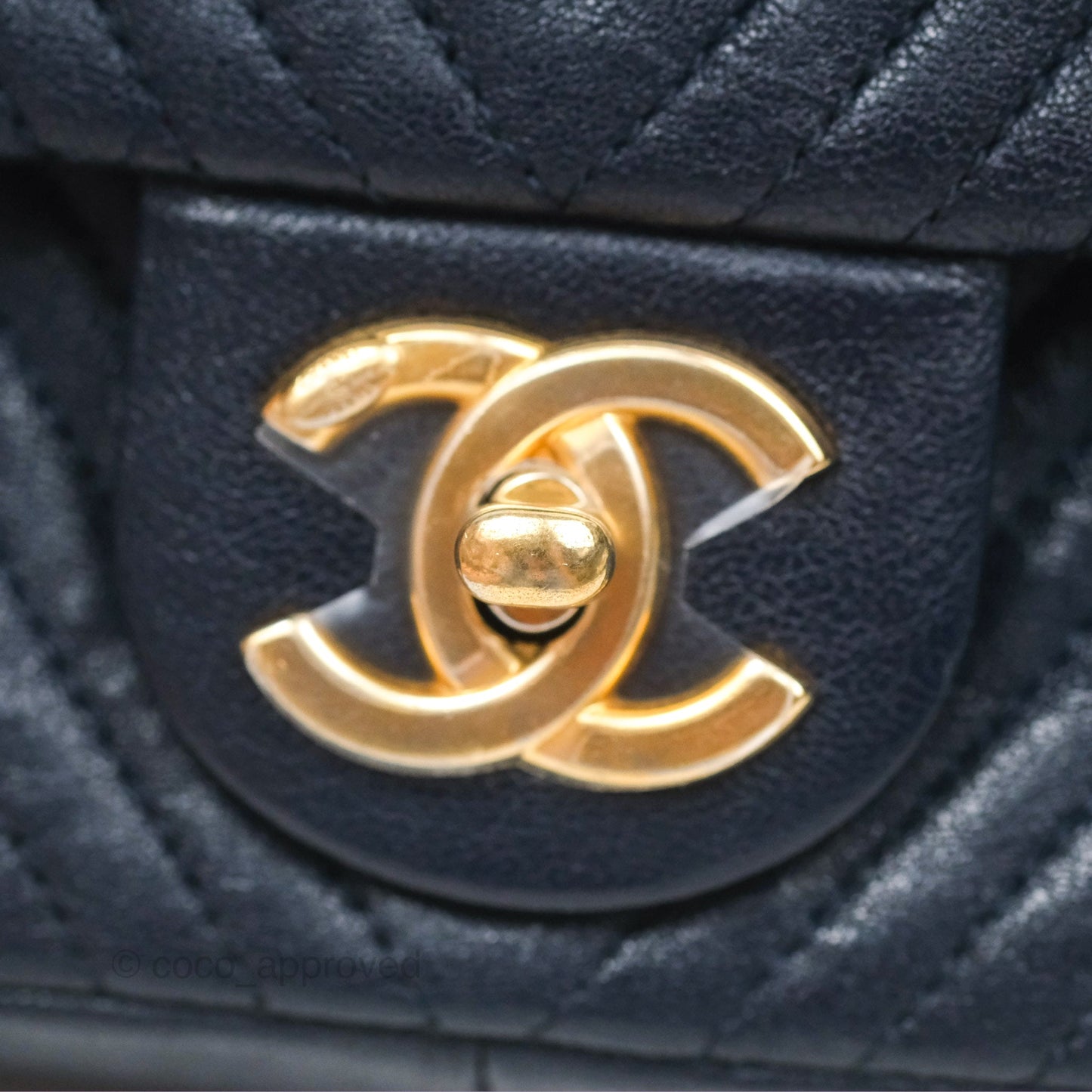 Chanel Small Chevron Surpique Flap Navy Calfskin Aged Gold Hardware