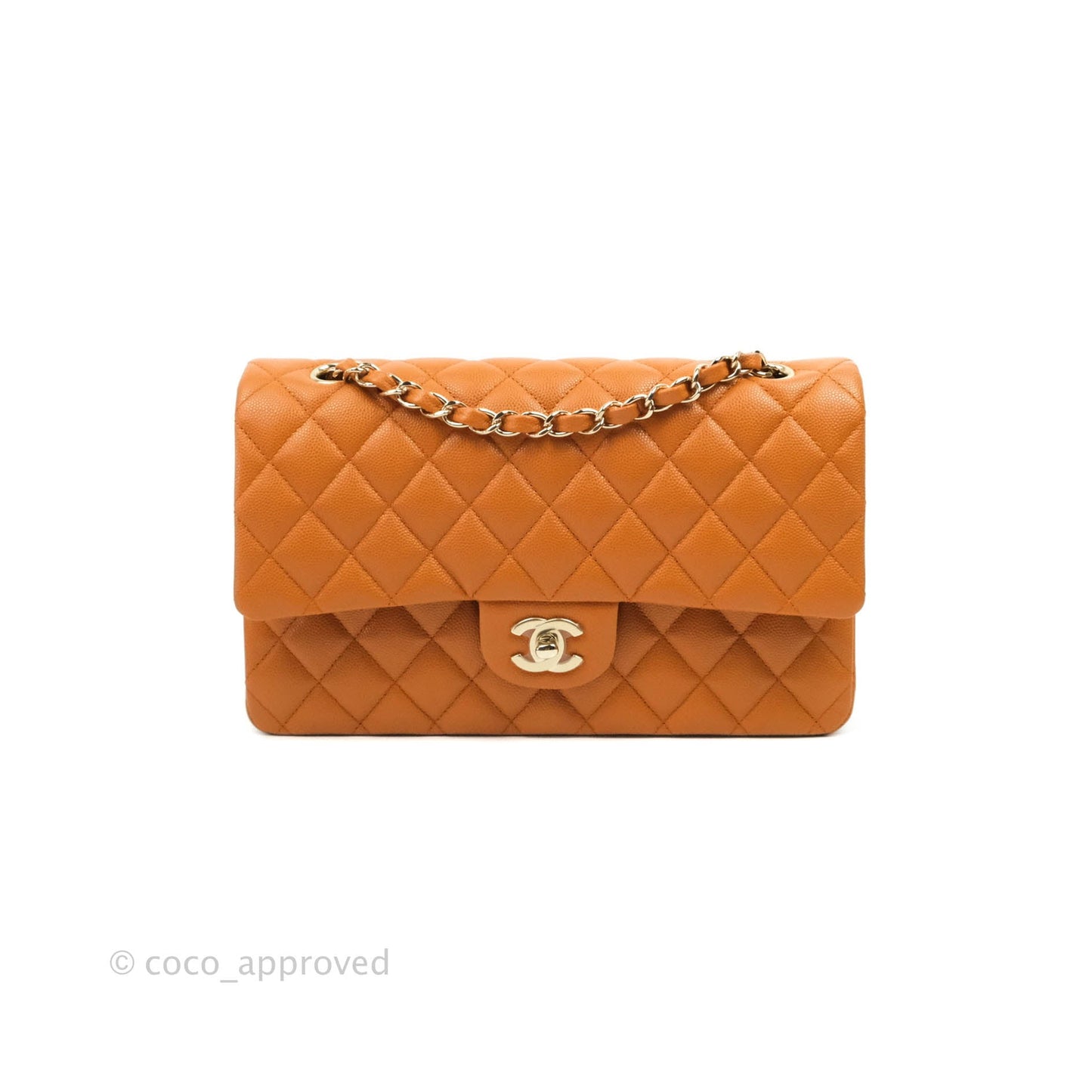 Chanel Classic M/L Medium Double Flap Caramel Caviar Gold Hardware 21A