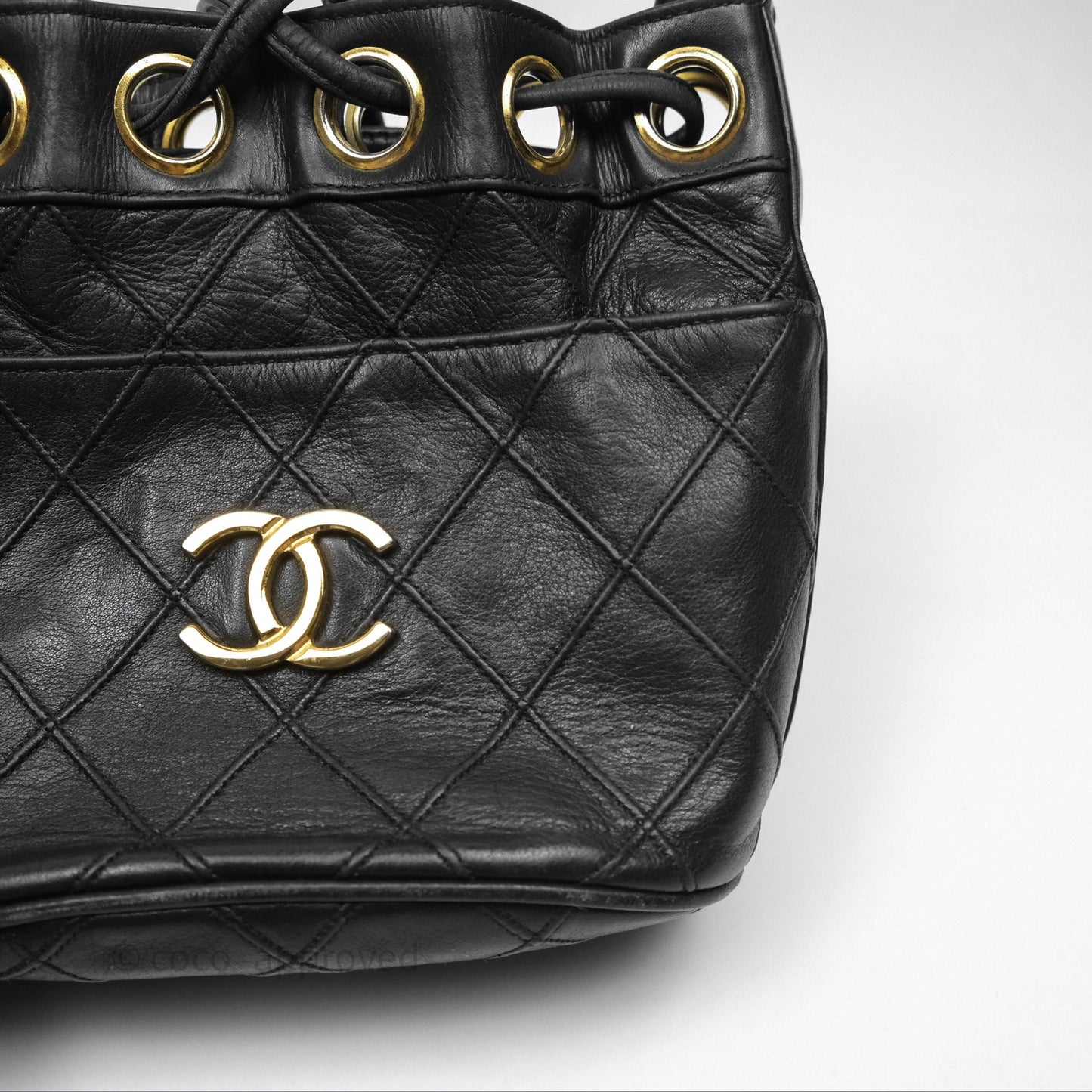 Chanel Vintage Mini CC Bucket Bag Black Lambskin Gold Hardware