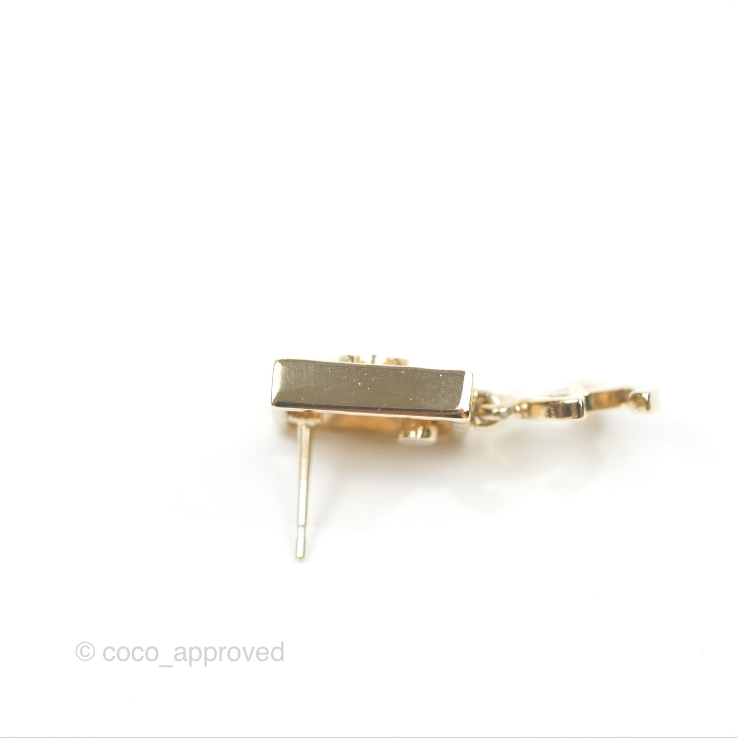 Chanel Square Crystal Pearl CC Drop Earrings Gold Tone 22C