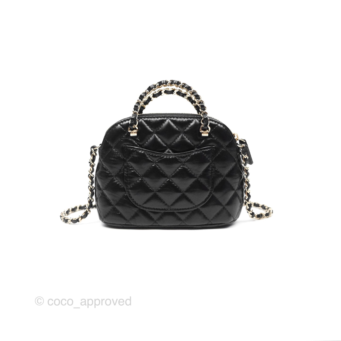 Chanel Mini Handle Clutch with Chain Black Shiny Lambskin Gold Hardware