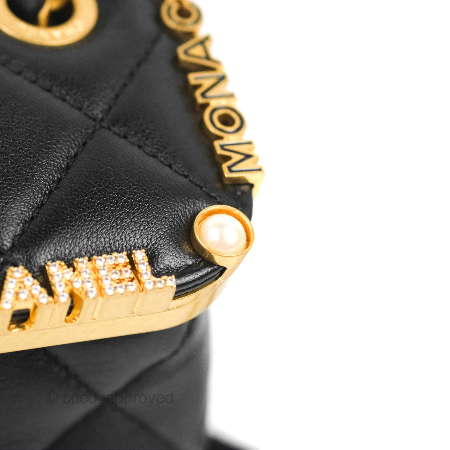 Chanel Logo Crystal Kiss-lock Vanity with Chain Black Lambskin 23C
