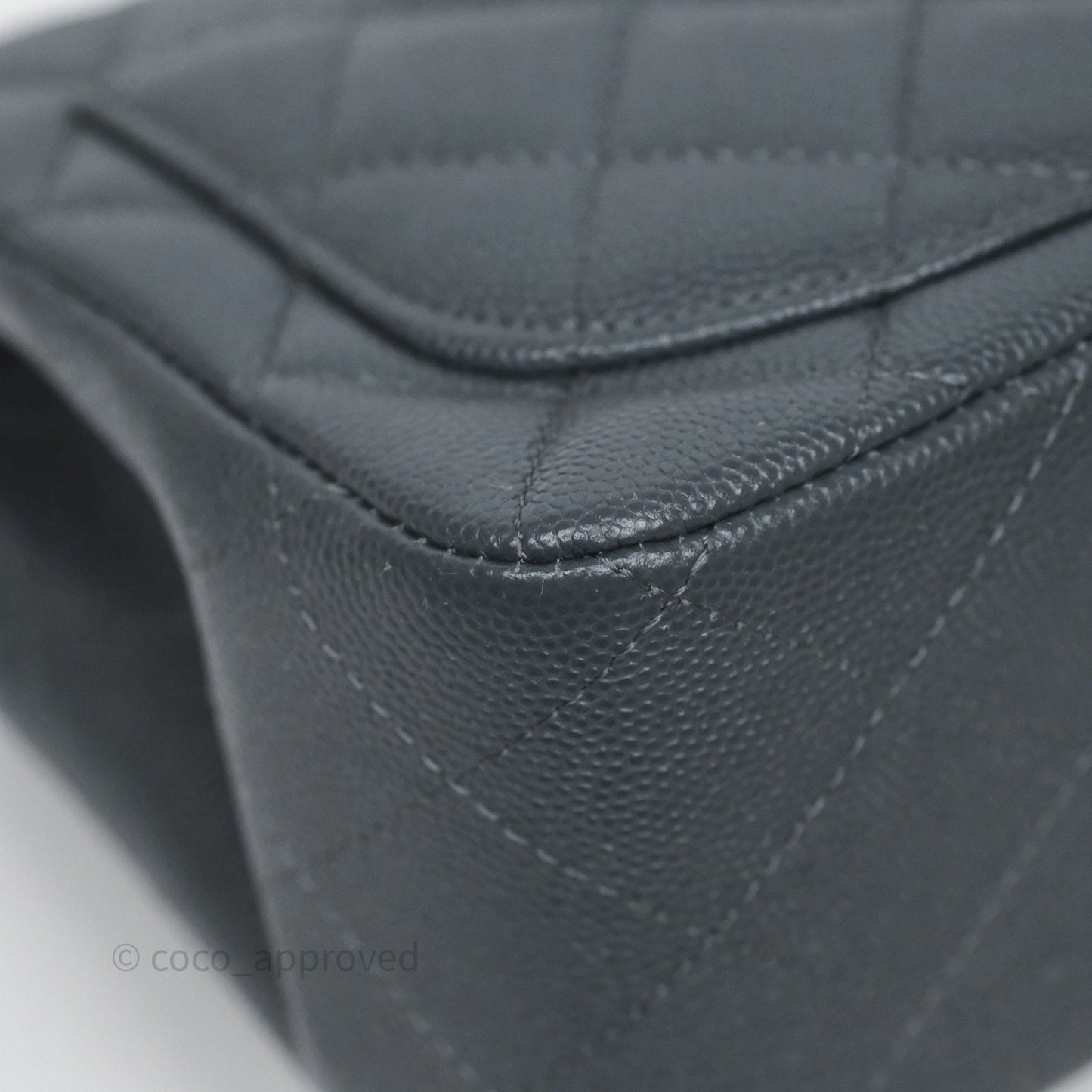 Chanel Mini Square Flap Quilted Dark Grey Blue Caviar Gold Hardware