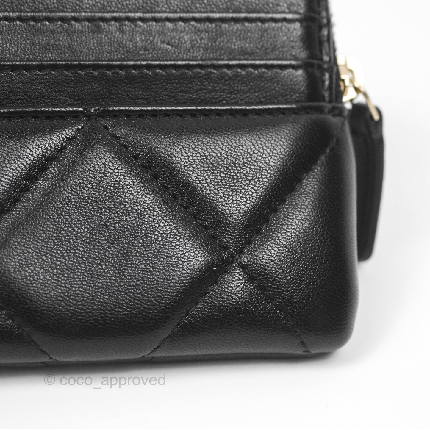 Chanel Quilted Chanel 19 Zip Card Holder Wallet Black Lambskin