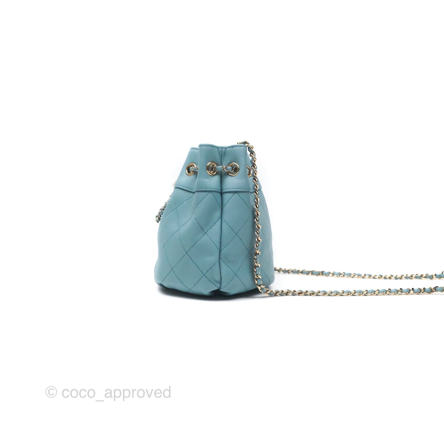 Chanel Small Drawstring Bucket Bag Blue Calfskin Gold Hardware
