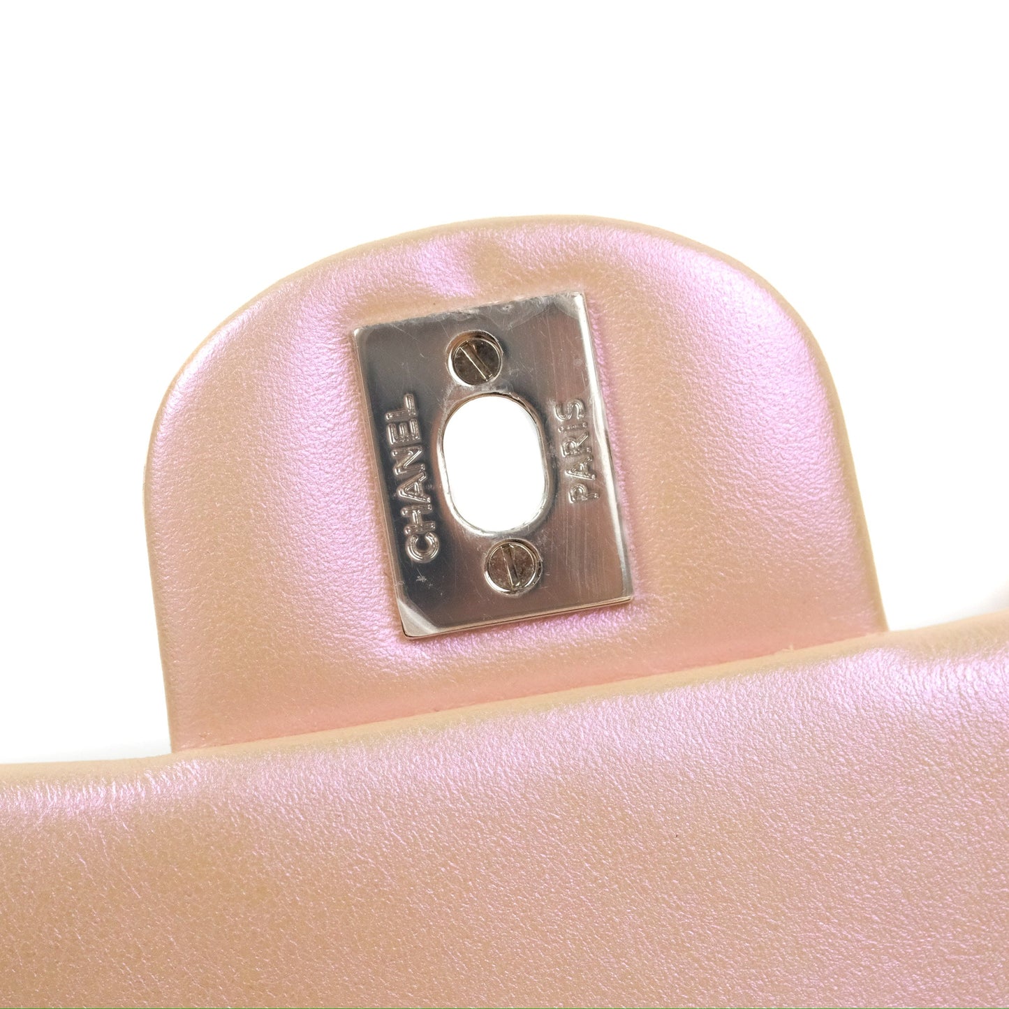 Chanel Quilted Mini Rectangular Iridescent Pink Calfskin Silver Hardware